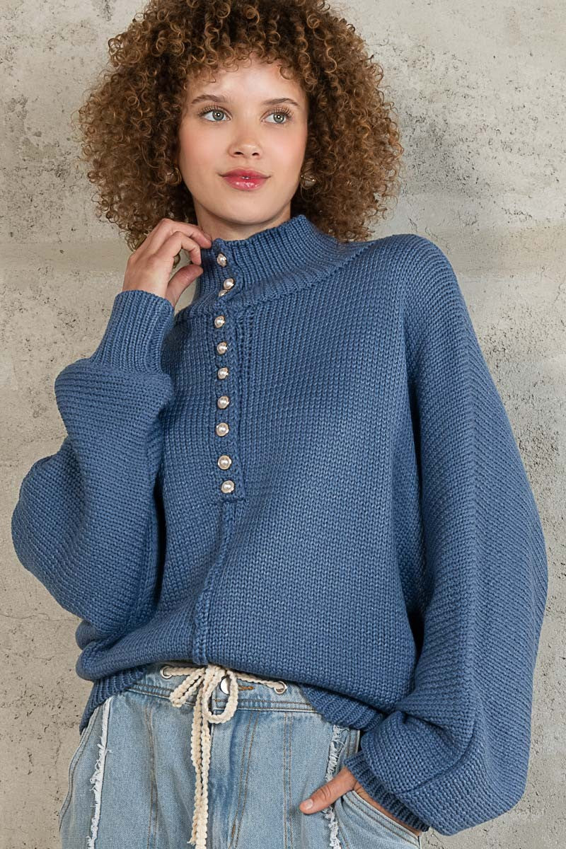 Front Button detailed Oversized  Sweater Knit