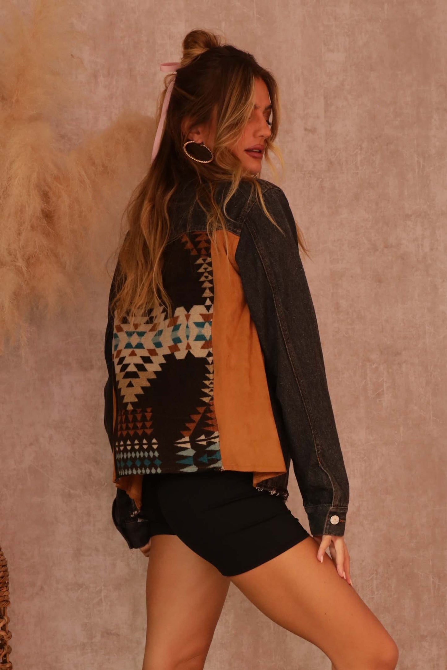 Saddle Up Tribal Print Denim Jacket