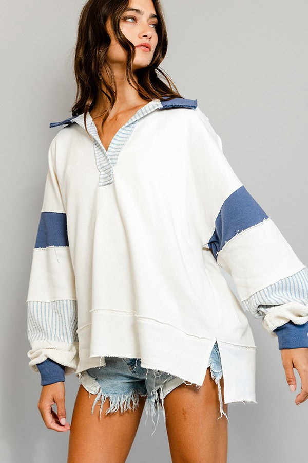 Color Block French Terry Oversized Top