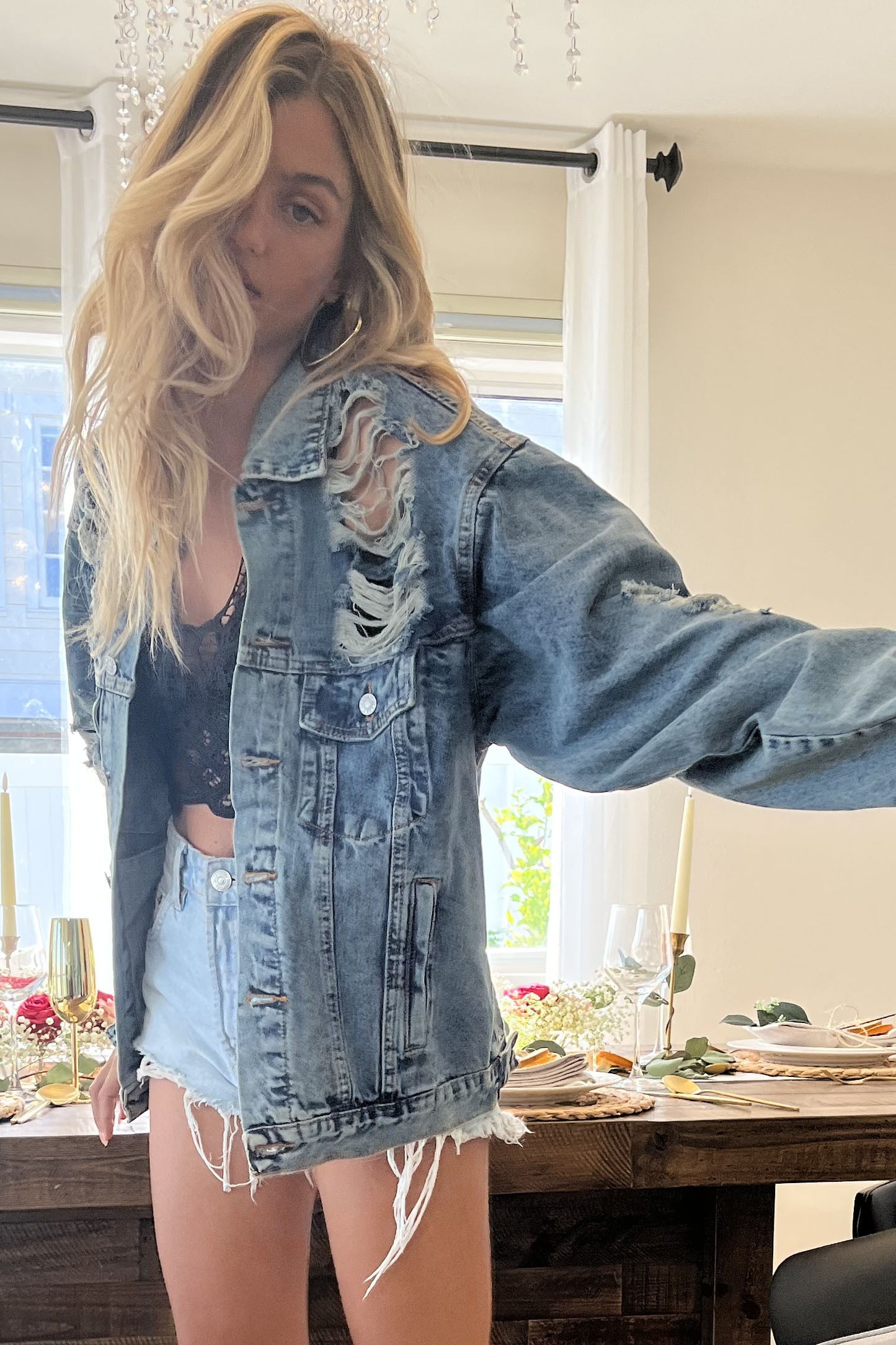 Play My Way Distressed Denim Jacket