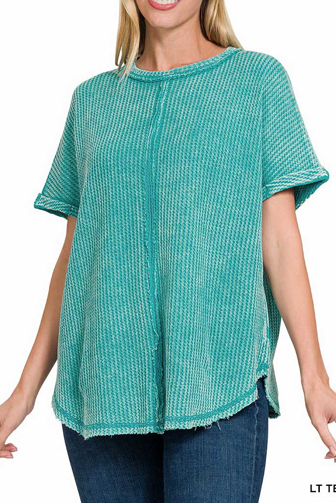 Mineral Washed Waffle Short Sleeves Top