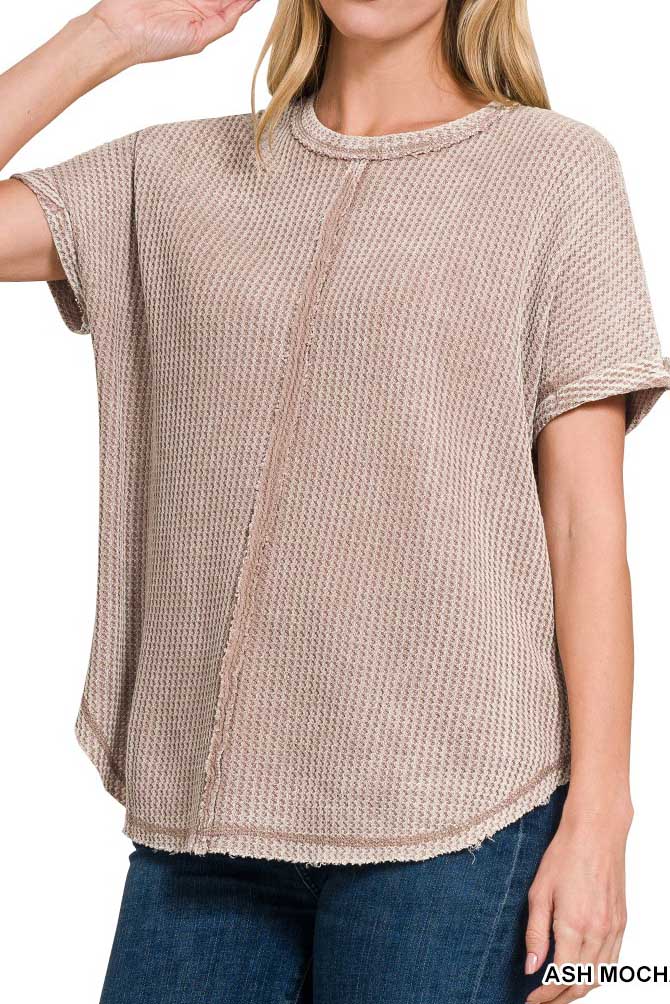 Mineral Washed Waffle Short Sleeves Top