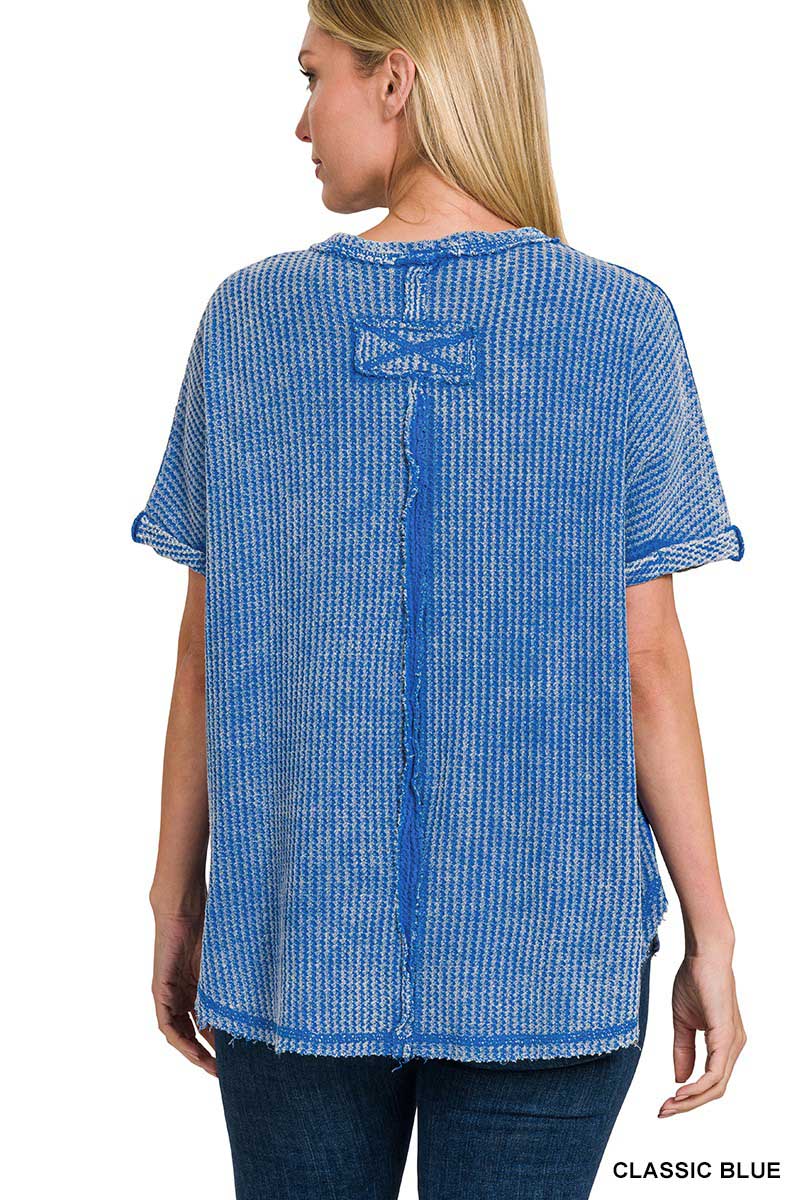 Mineral Washed Waffle Short Sleeves Top