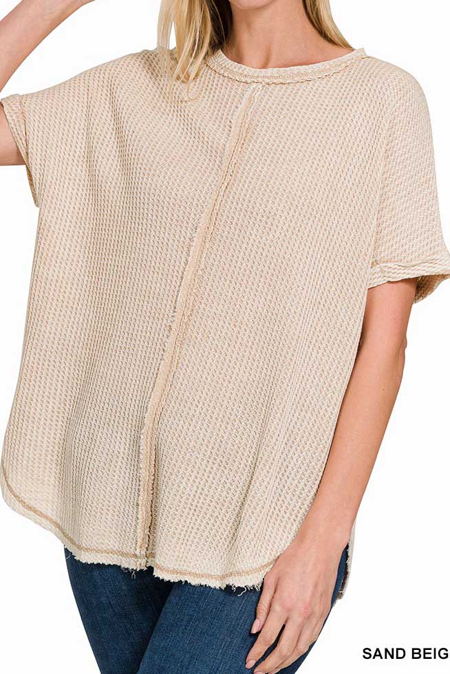 Mineral Washed Waffle Short Sleeves Top