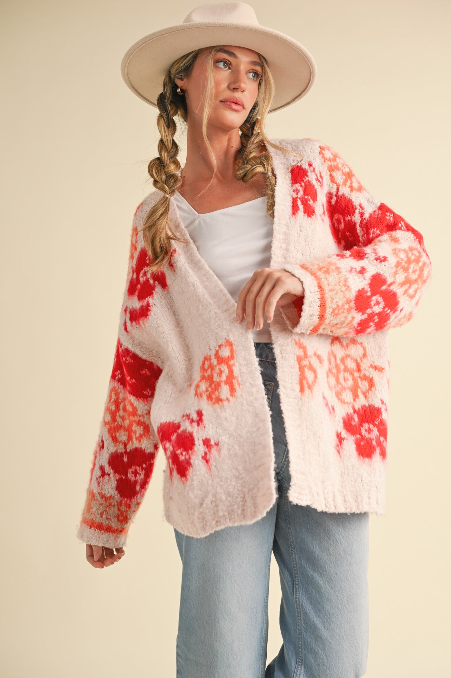 Oversized Floral Fuzzy Cardigan