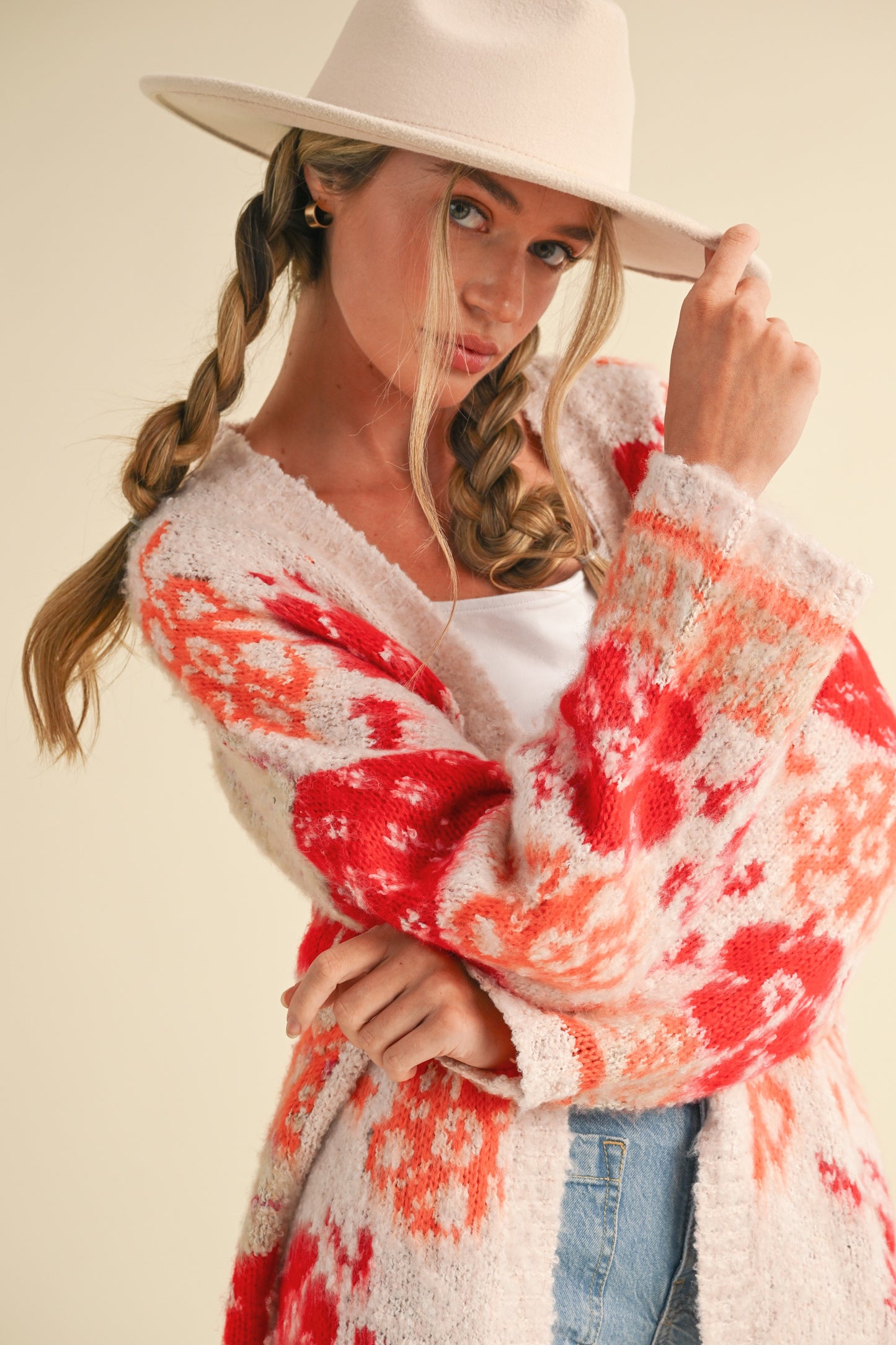 Oversized Floral Fuzzy Cardigan