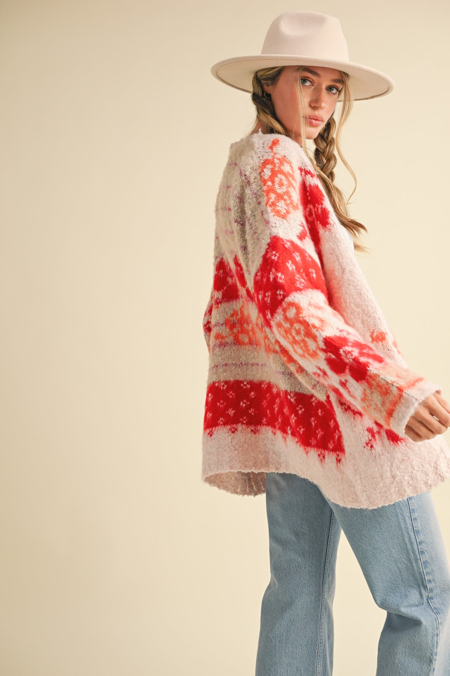 Oversized Floral Fuzzy Cardigan