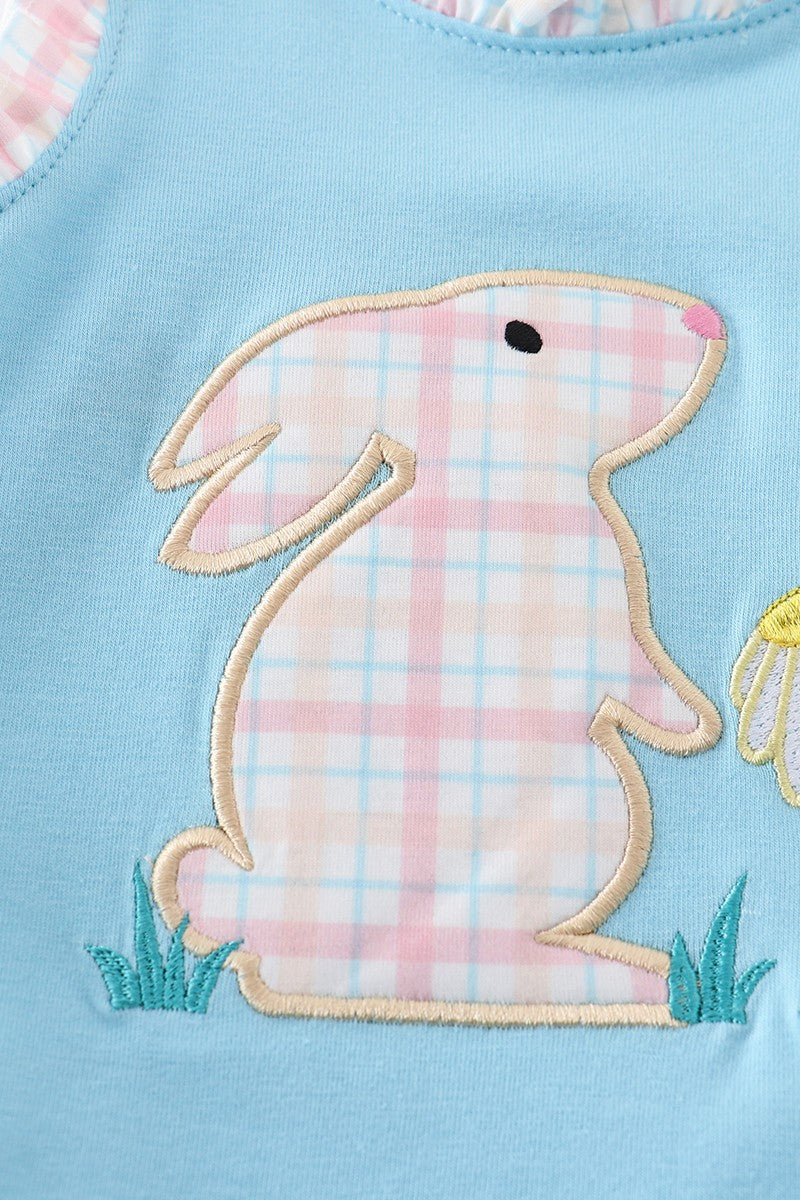 Blue Rabbit Floral Applique Bubble Onesie