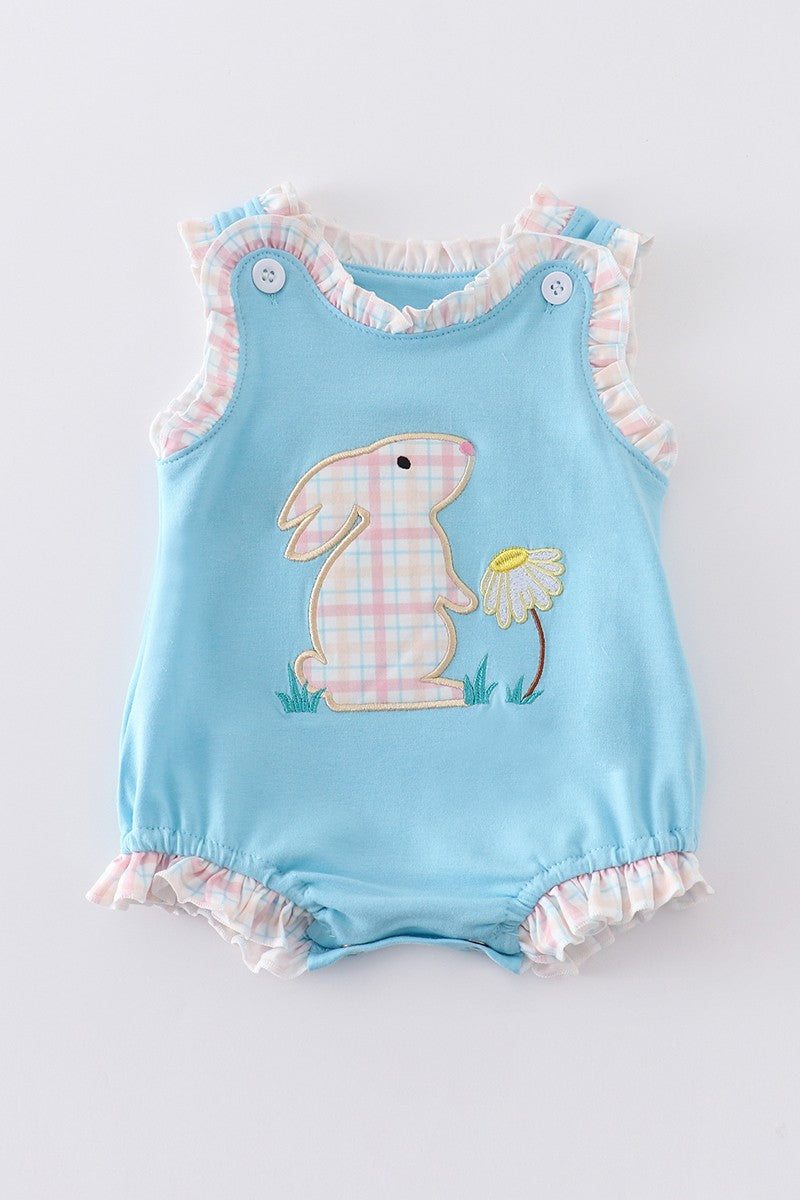 Blue Rabbit Floral Applique Bubble Onesie