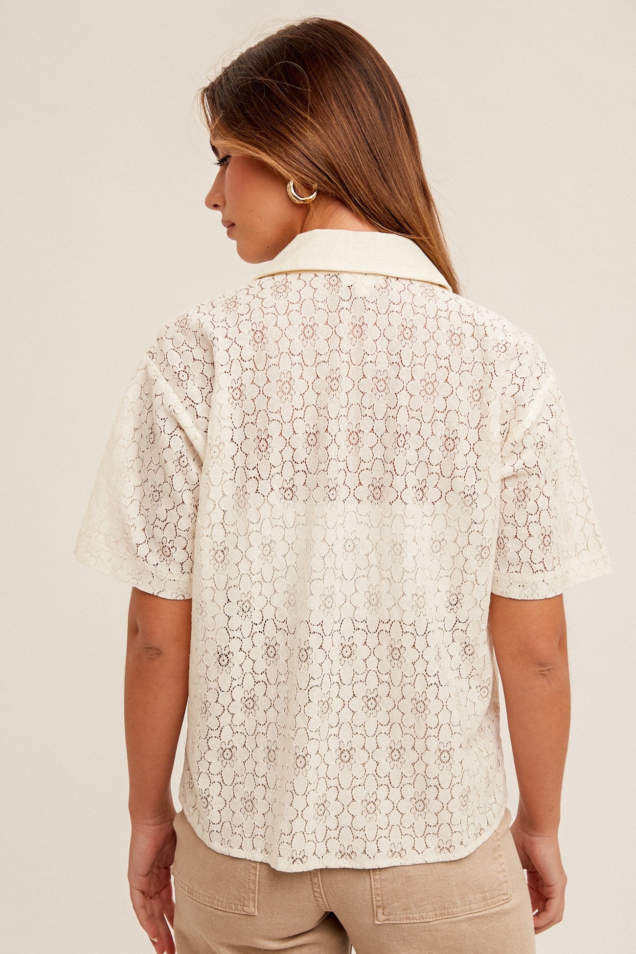 Lanai Crochet Lace Short Sleeve Button Down Shirt