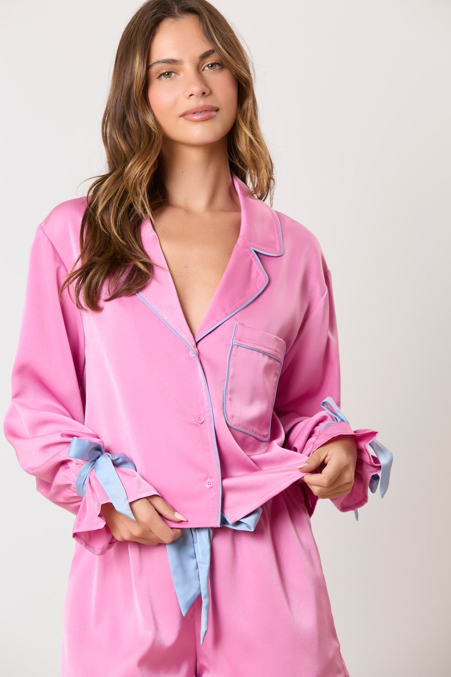 Satin Bow Pajama Style Top