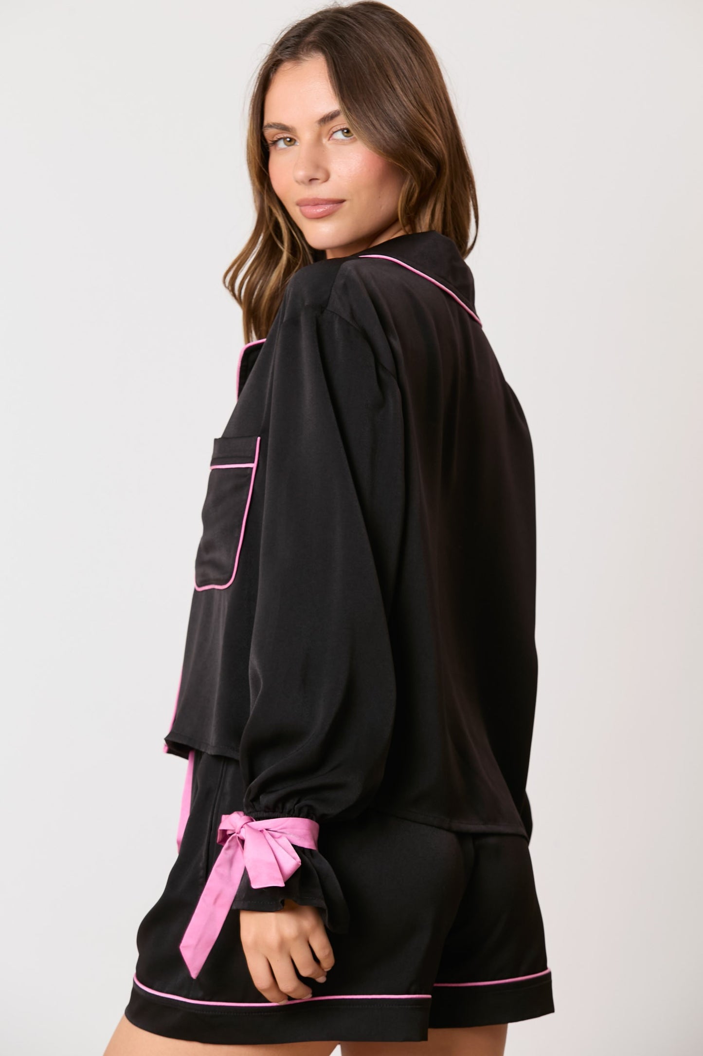 Satin Bow Pajama Style Top