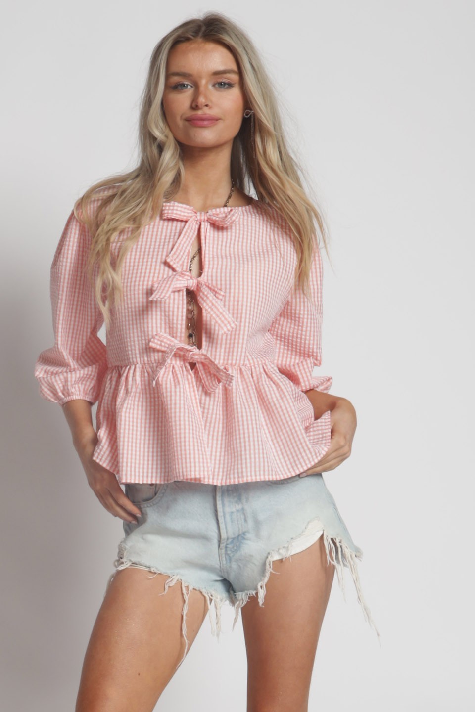 Penelope Bow detailed Puff Sleeves Top