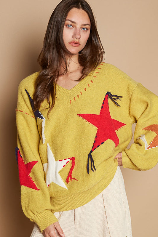 Star Embellished Oversized Sweater Top