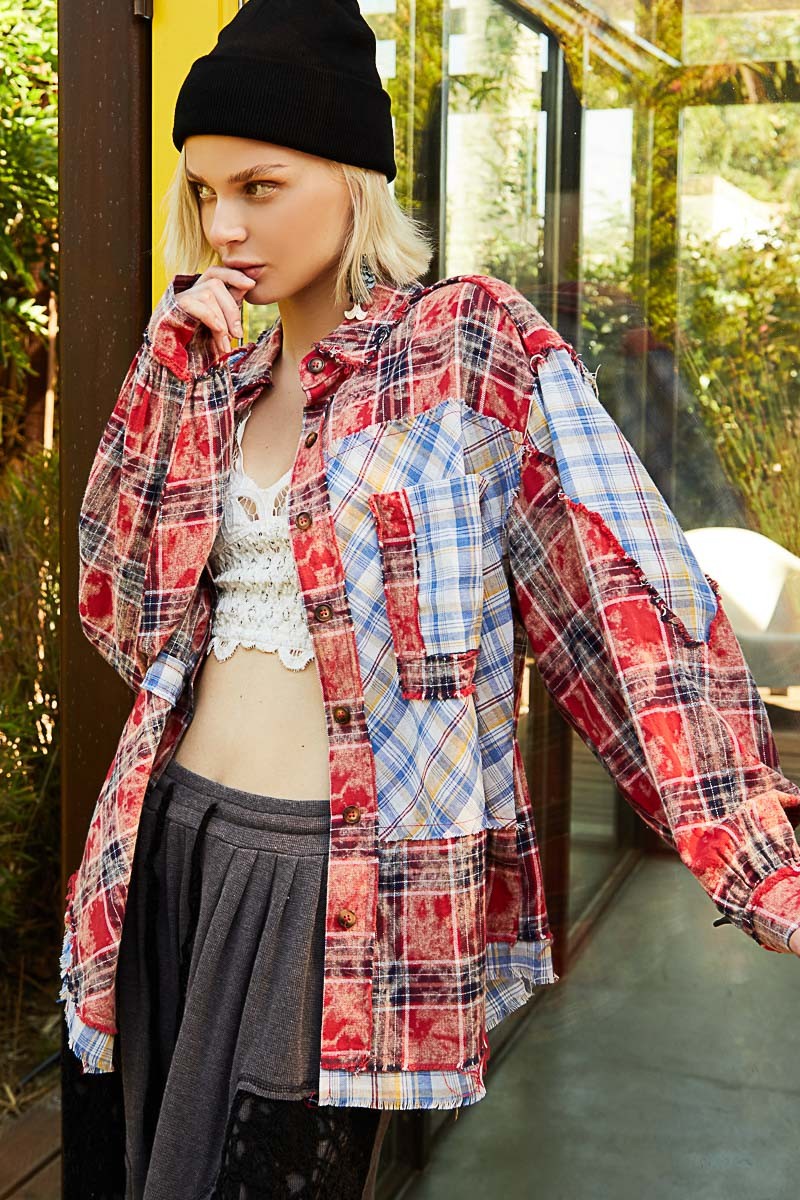 Oversized Long Sleeve Plaid Buttondown Shirts