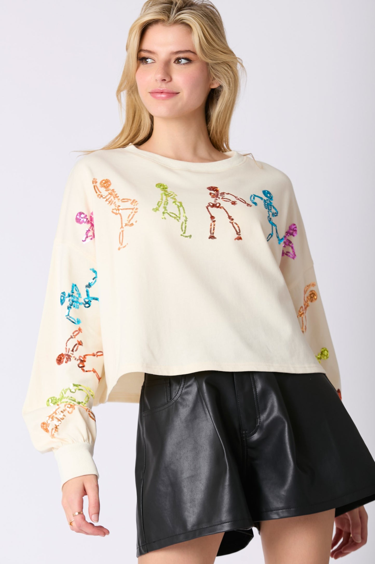 Dancing Skeleton Sequins Oversized Sweatshirts