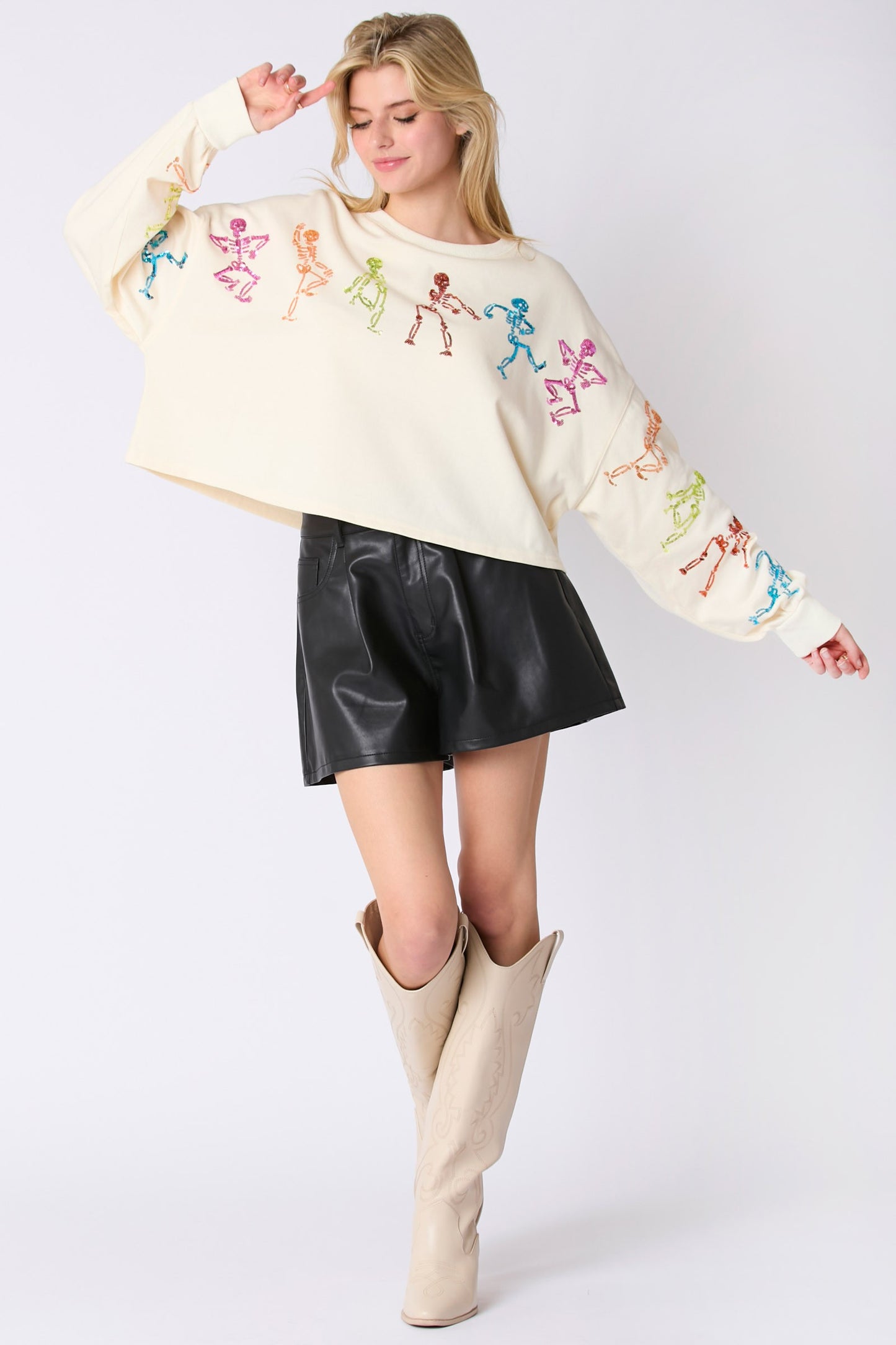 Dancing Skeleton Sequins Oversized Sweatshirts