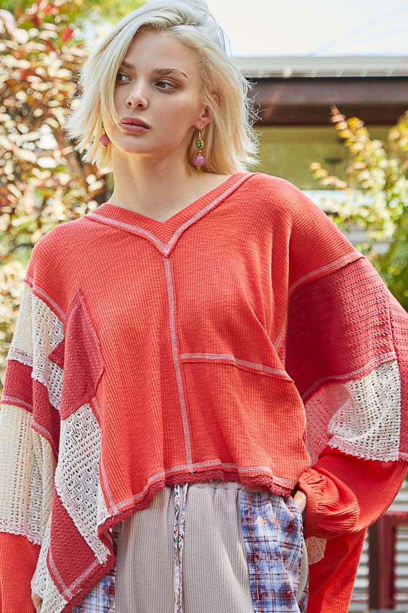 Evelyn Color Block Thread Contrast Top