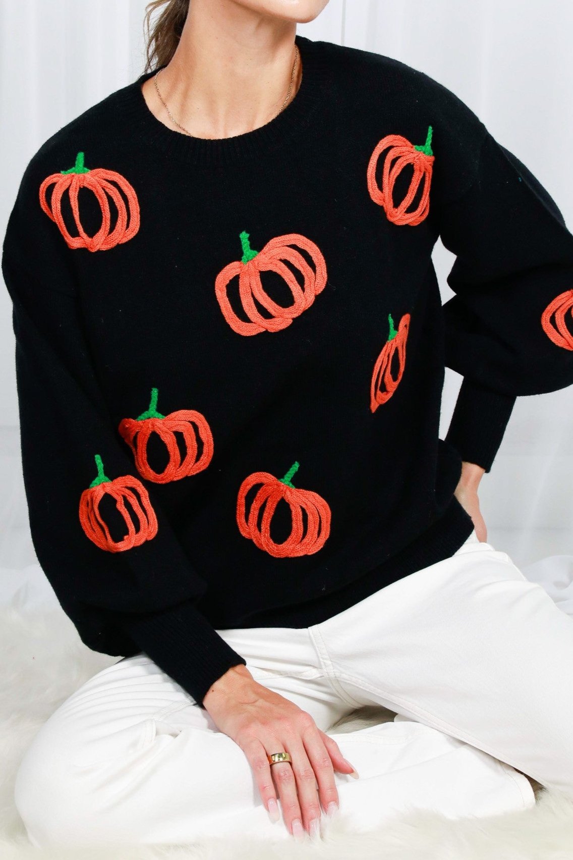 Pumpkin Detailed Sweater Top