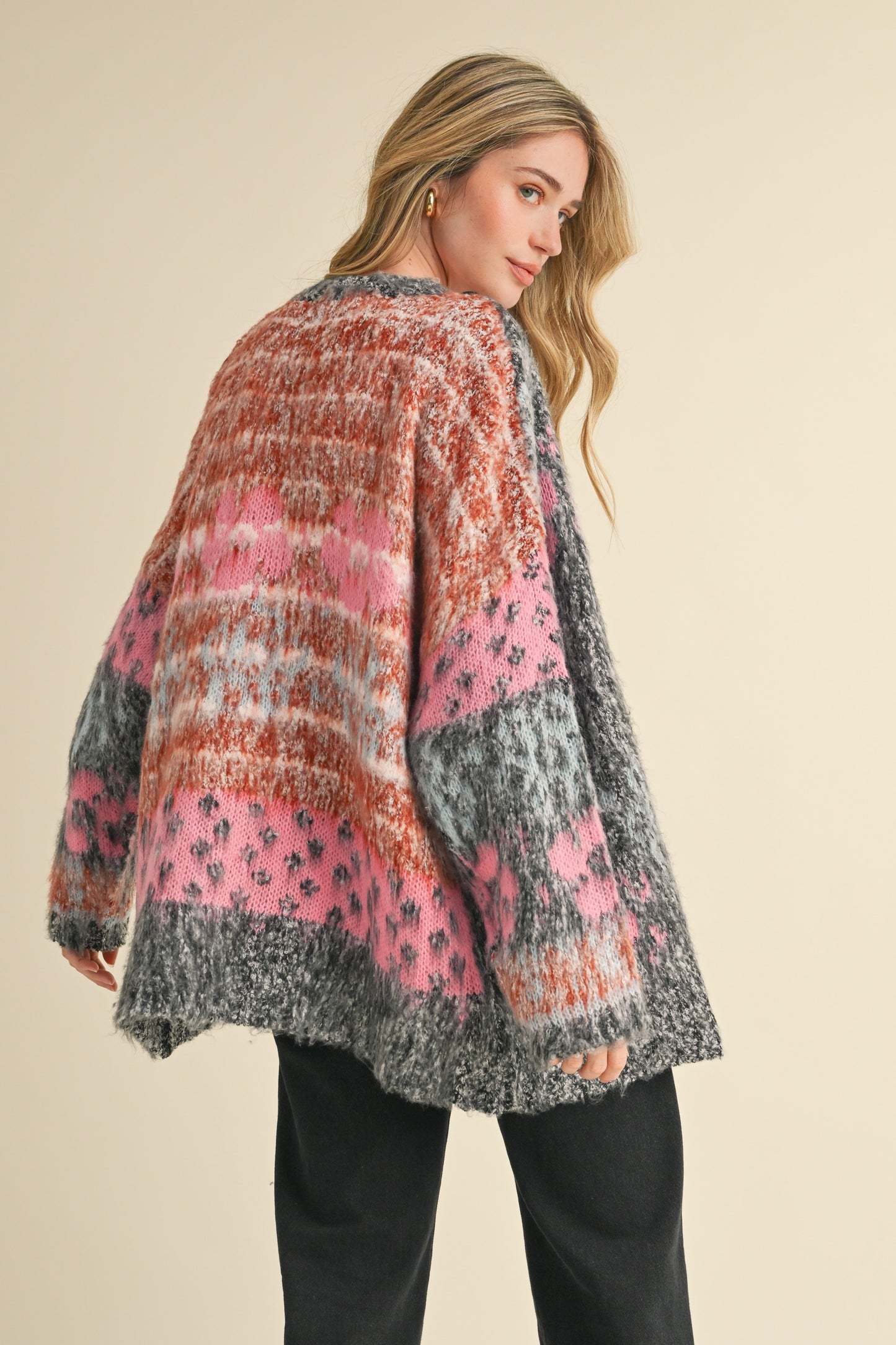 Oversized Floral Fuzzy Cardigan