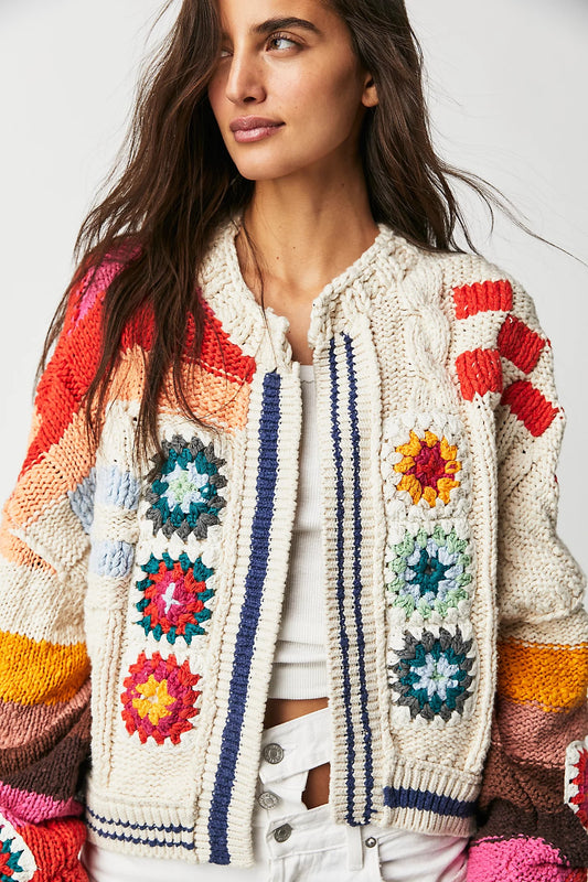 Vintage Floral Over The Rainbow Knit Jacket