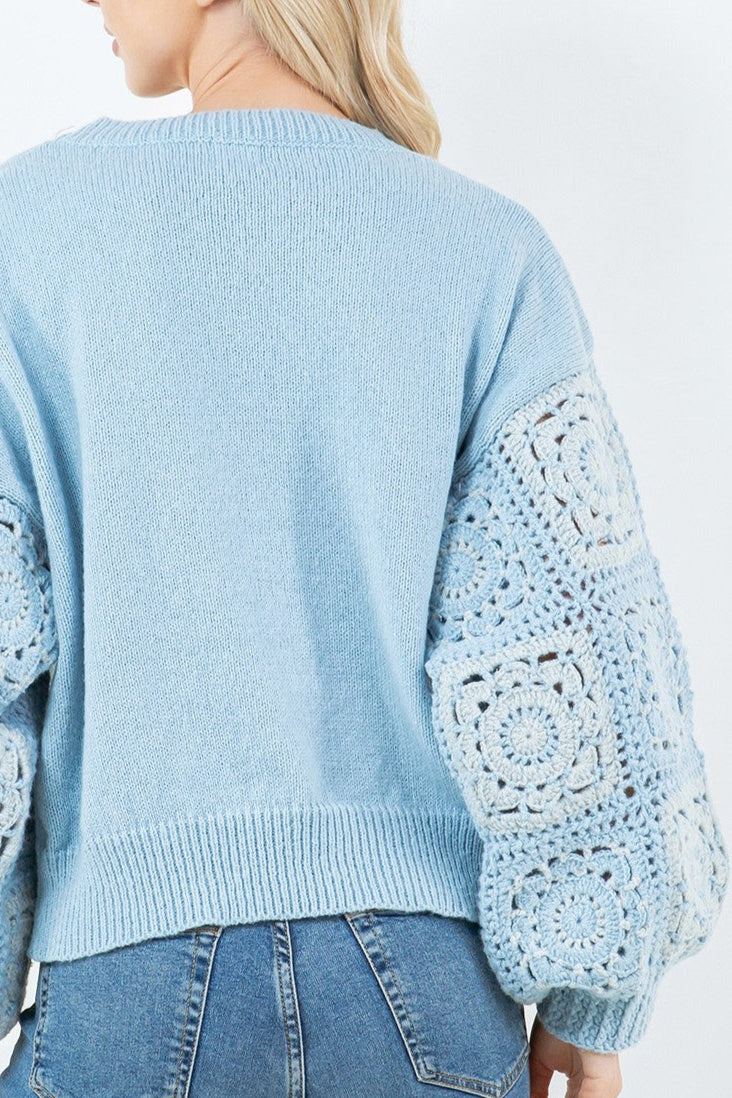 Crochet Sleeves Powder Blue Sweater