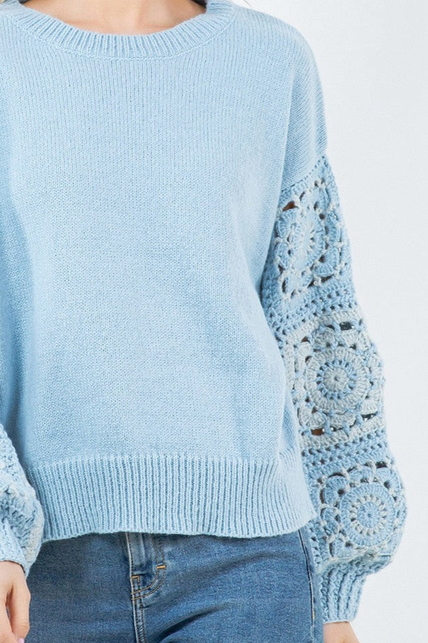 Crochet Sleeves Powder Blue Sweater