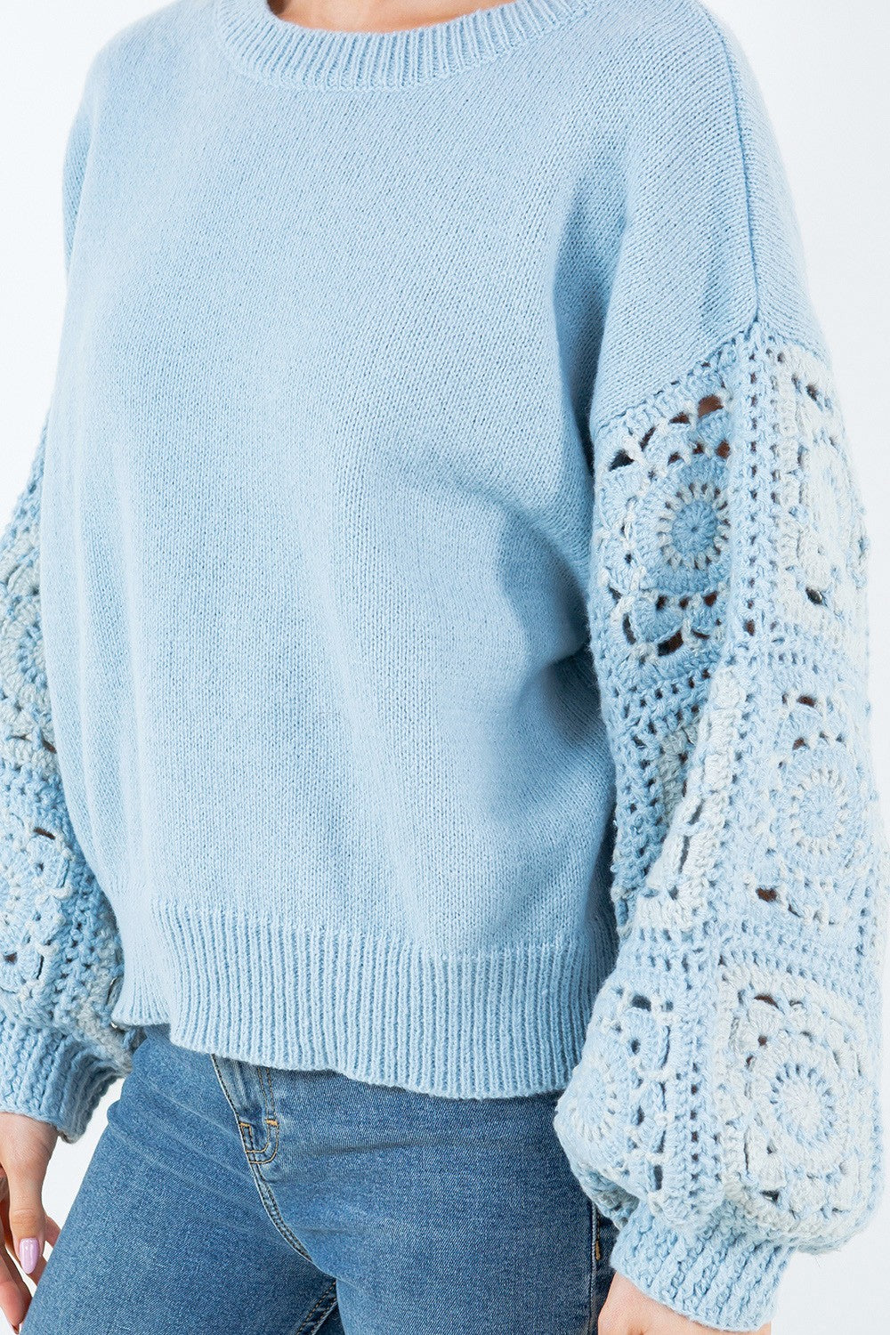 Crochet Sleeves Powder Blue Sweater