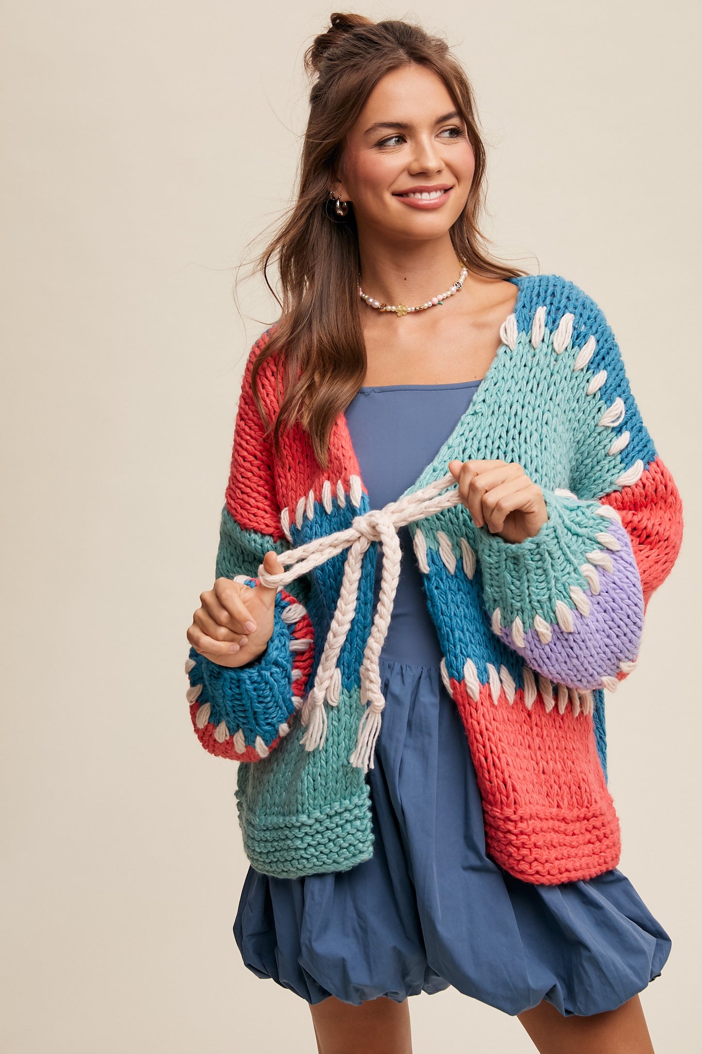 Hand Crochet Colorblock Sweater Cardgian