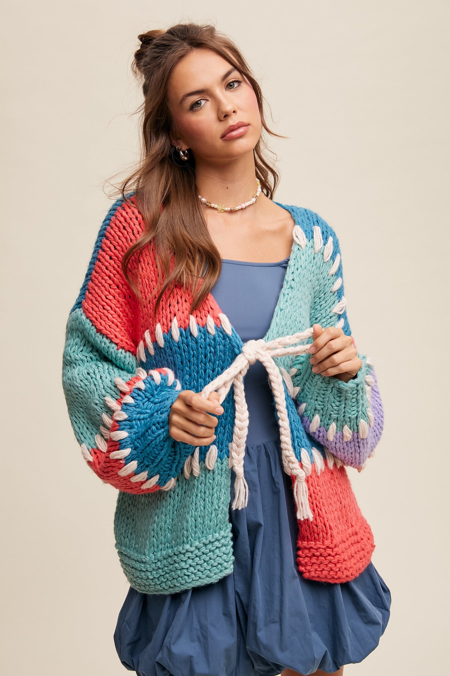 Hand Crochet Colorblock Sweater Cardgian