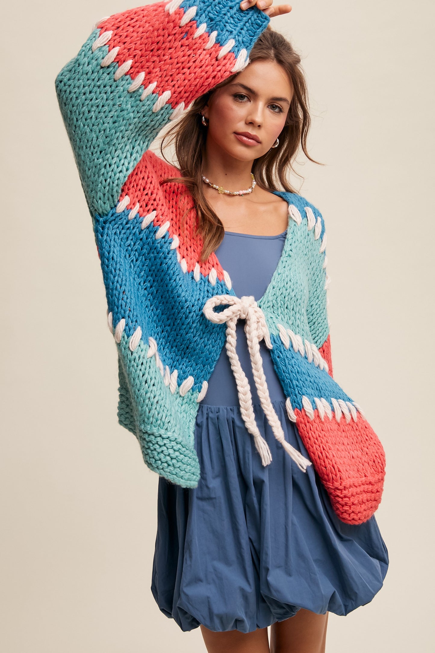 Hand Crochet Colorblock Sweater Cardgian