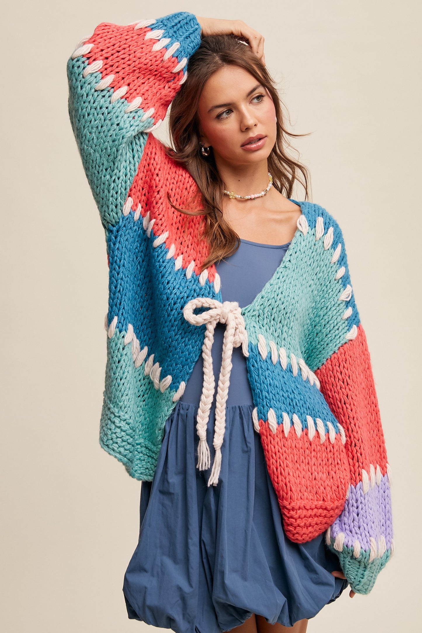 Hand Crochet Colorblock Sweater Cardgian