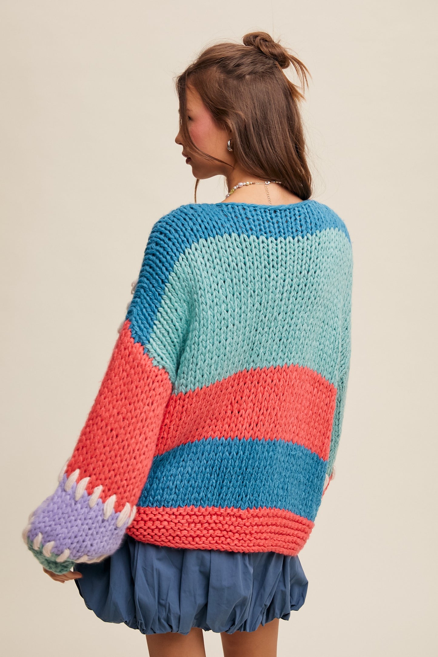 Hand Crochet Colorblock Sweater Cardgian