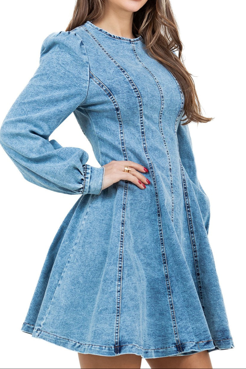 Pleated Denim Dress