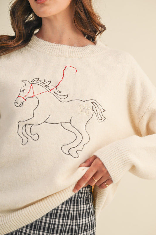 Western Horse Embroidery Sweater