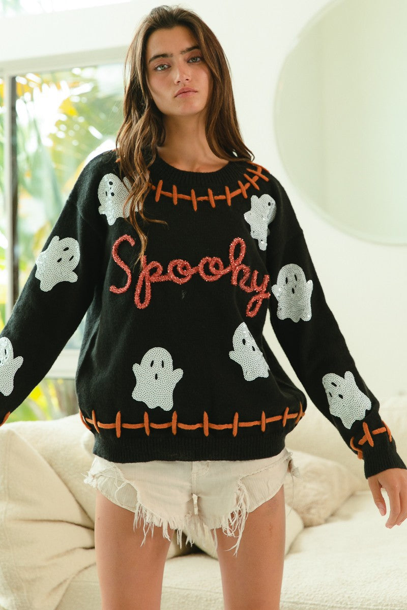 Sequins Ghost Spooky Sweater