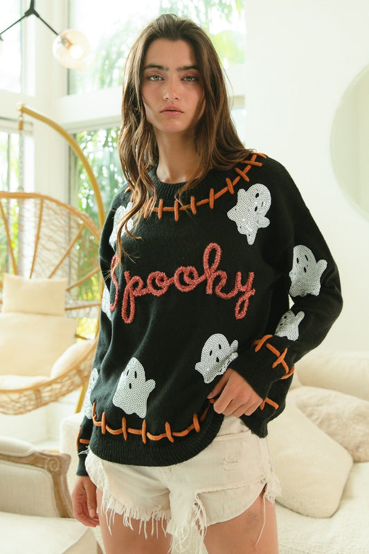 Sequins Ghost Spooky Sweater