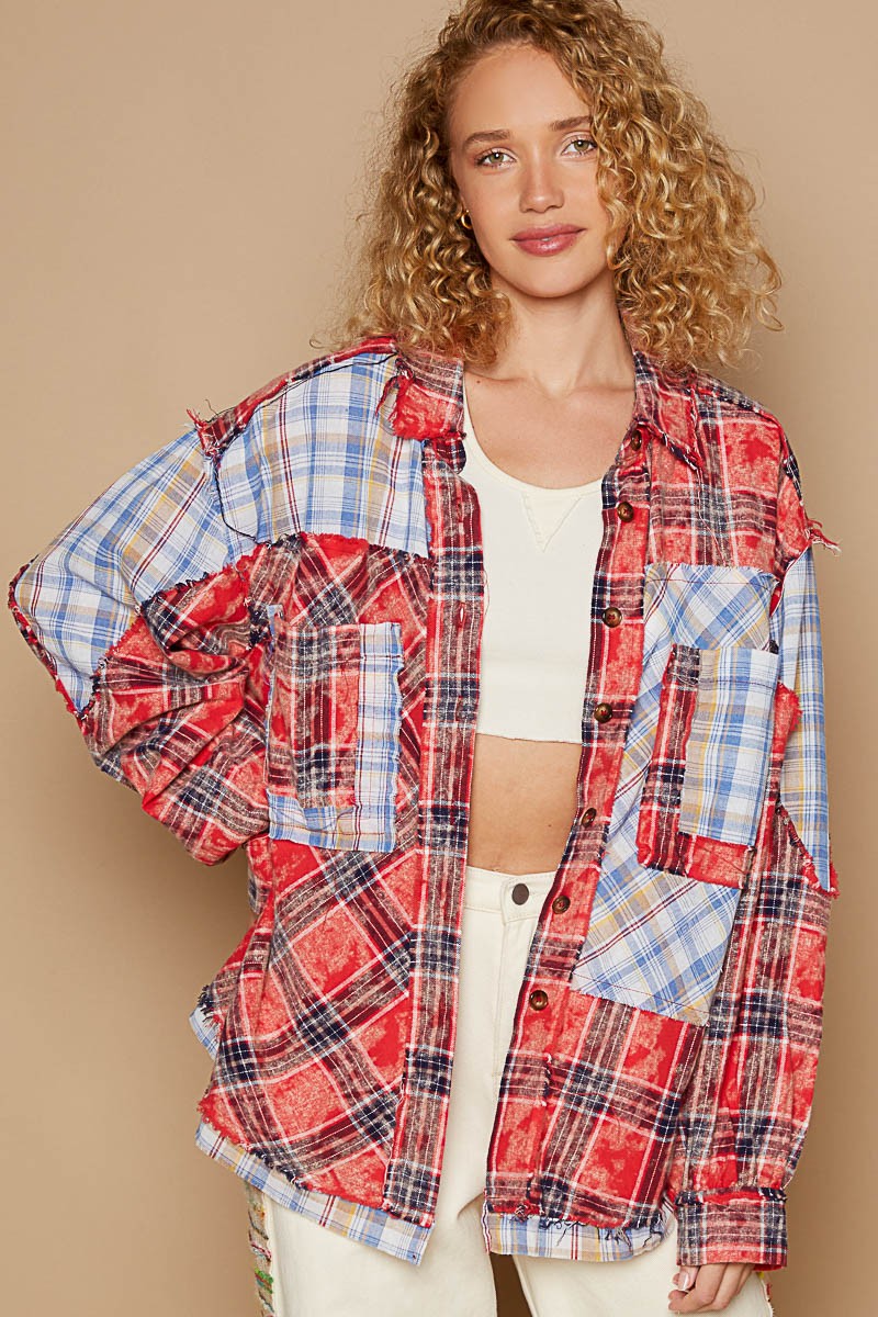 Oversized Long Sleeve Plaid Buttondown Shirts