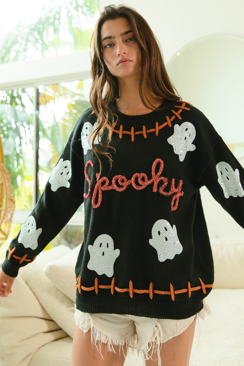 Sequins Ghost Spooky Sweater