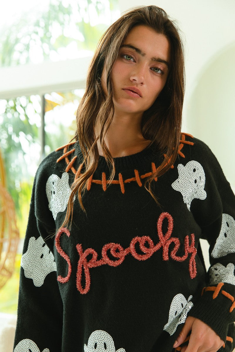 Sequins Ghost Spooky Sweater