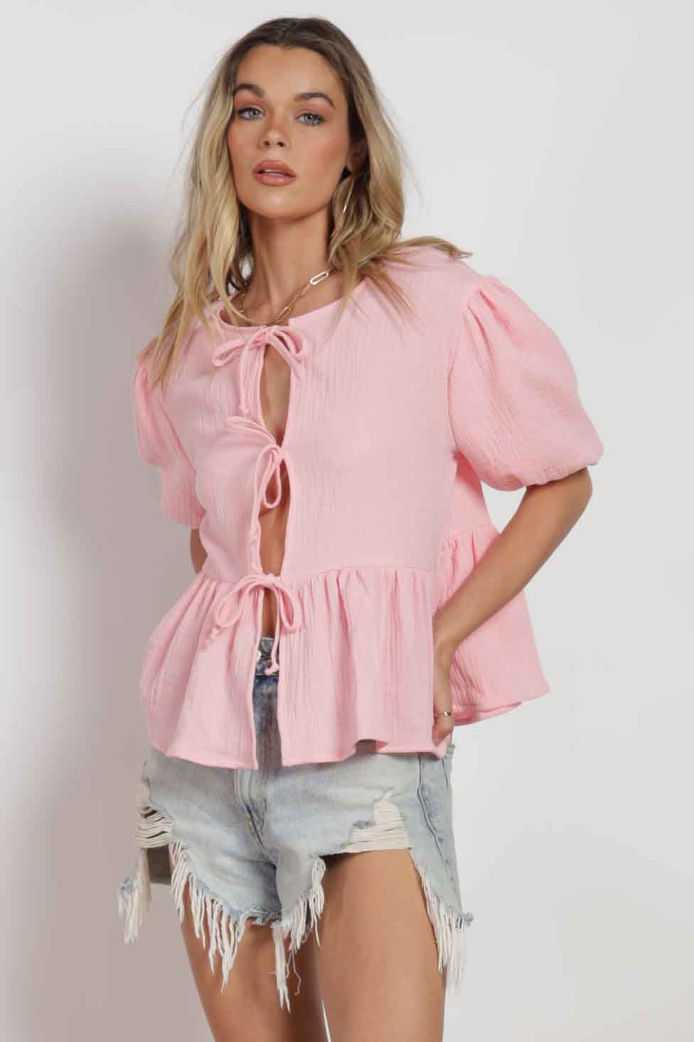 Mariella Gauze Bow Blouse