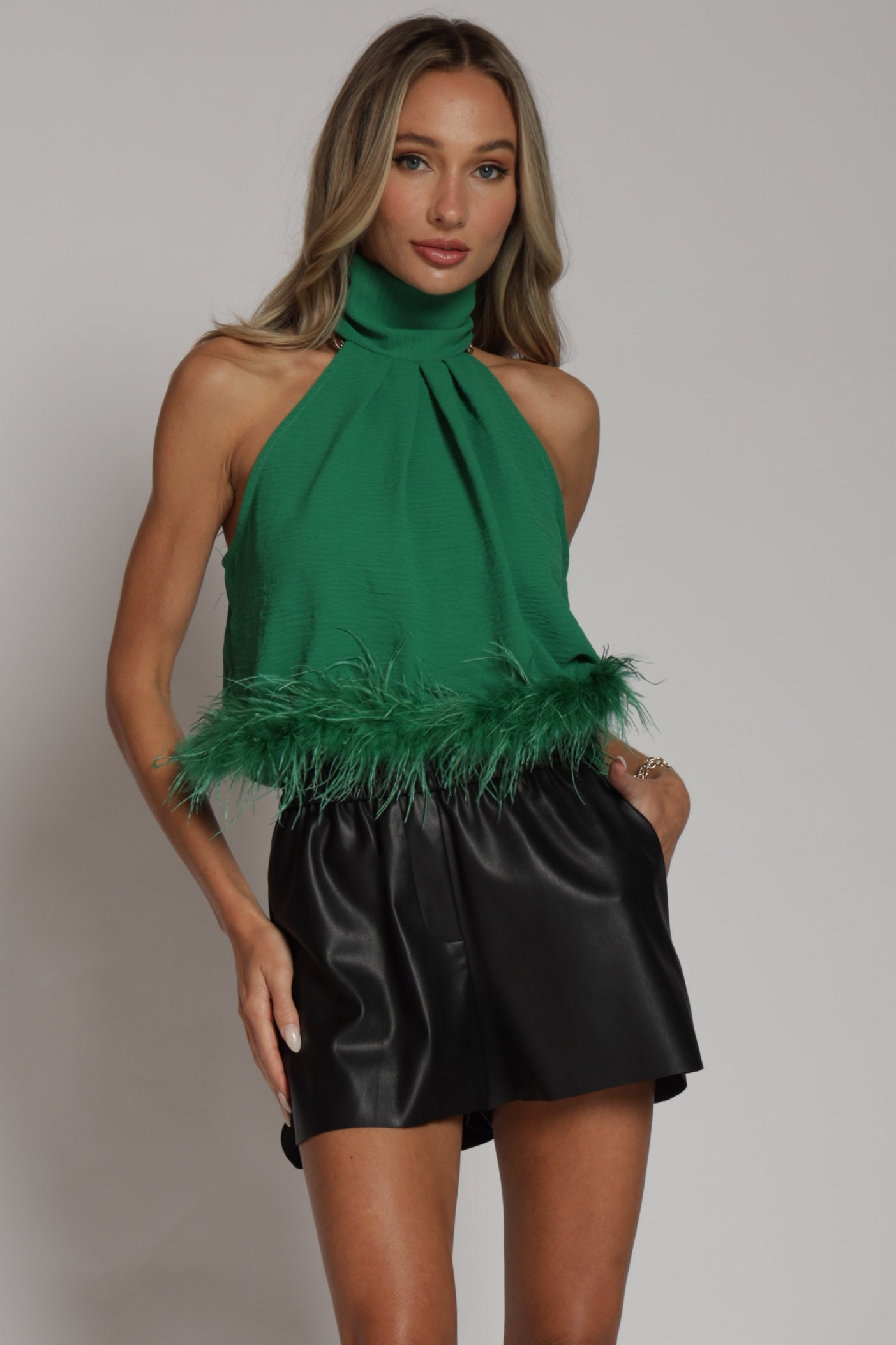 Gatsby Feather Trim Halter Crop Top