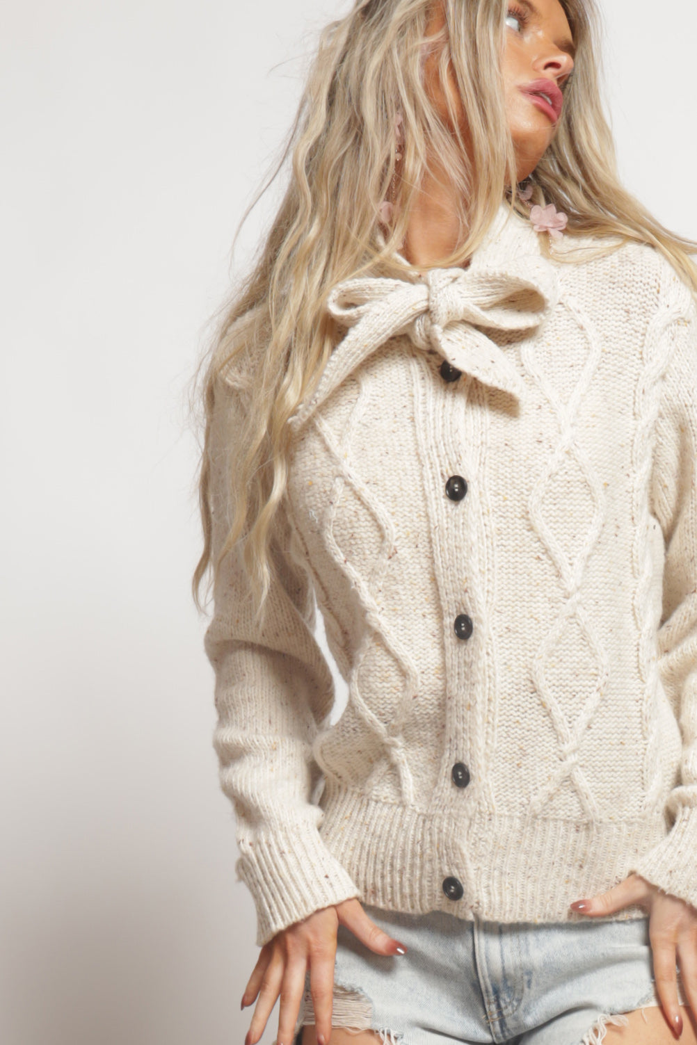 Olivia Bow Tie Detailed Button Down  Cardigan