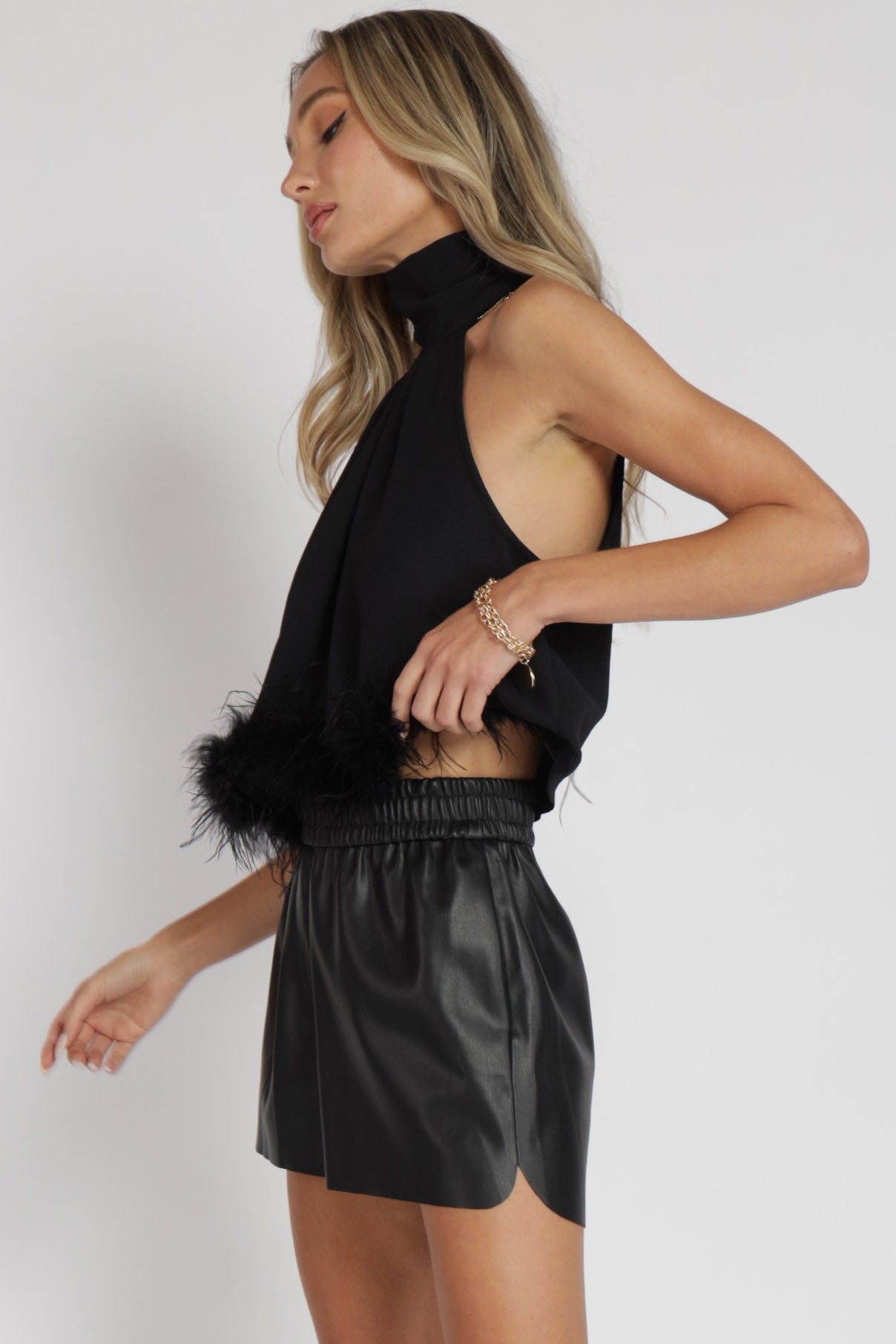 Gatsby Feather Trim Halter Crop Top