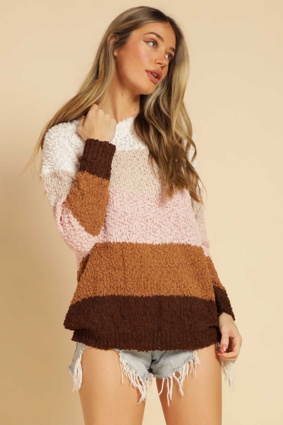 Sweater life colorblock popcorn sweater