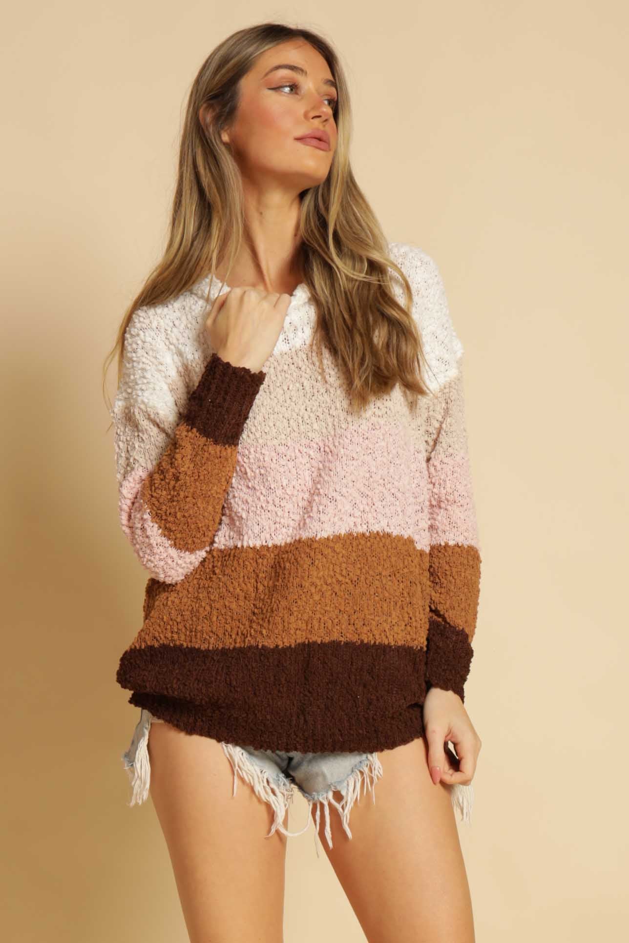 Sweater life colorblock popcorn sweater