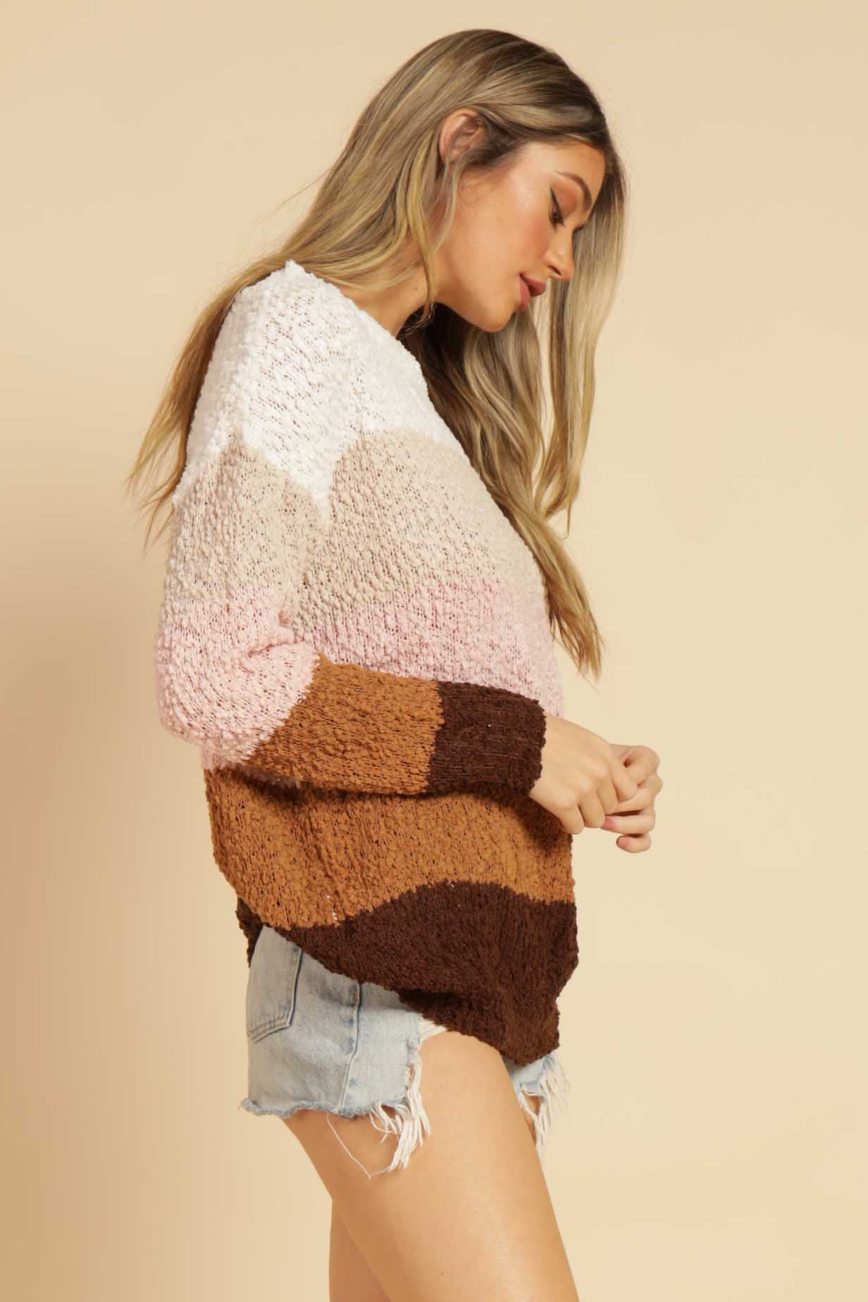 Sweater life colorblock popcorn sweater