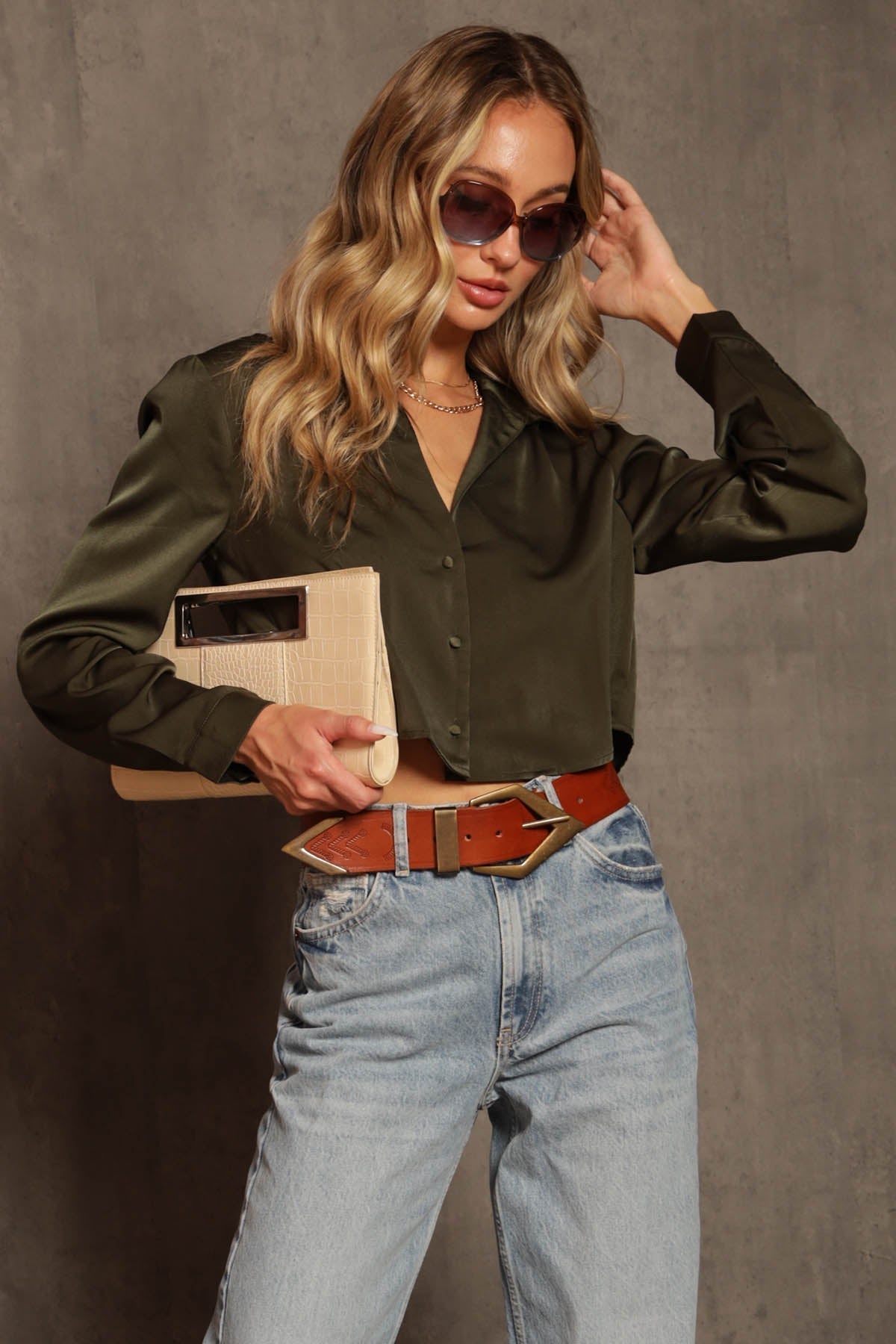 Juniper Satin Cropped Button Down