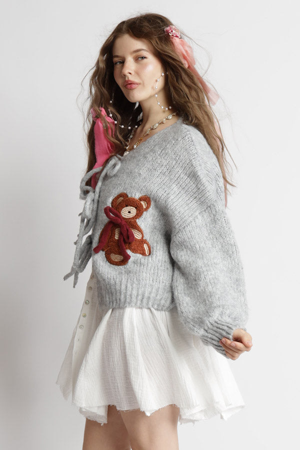 Teddy Soft Knit Bow Cardigan