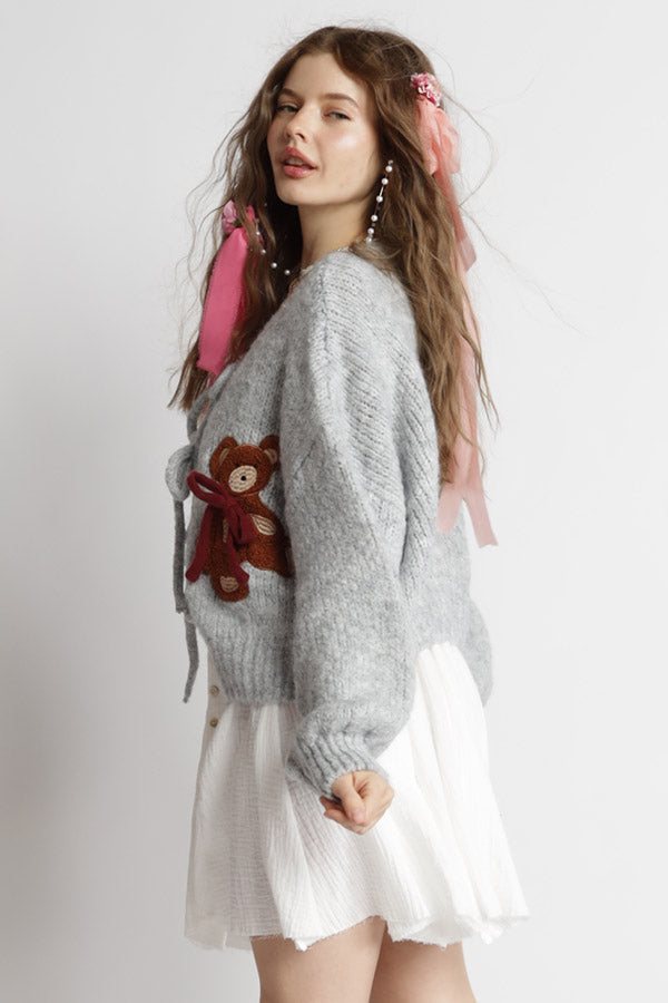 Teddy Soft Knit Bow Cardigan